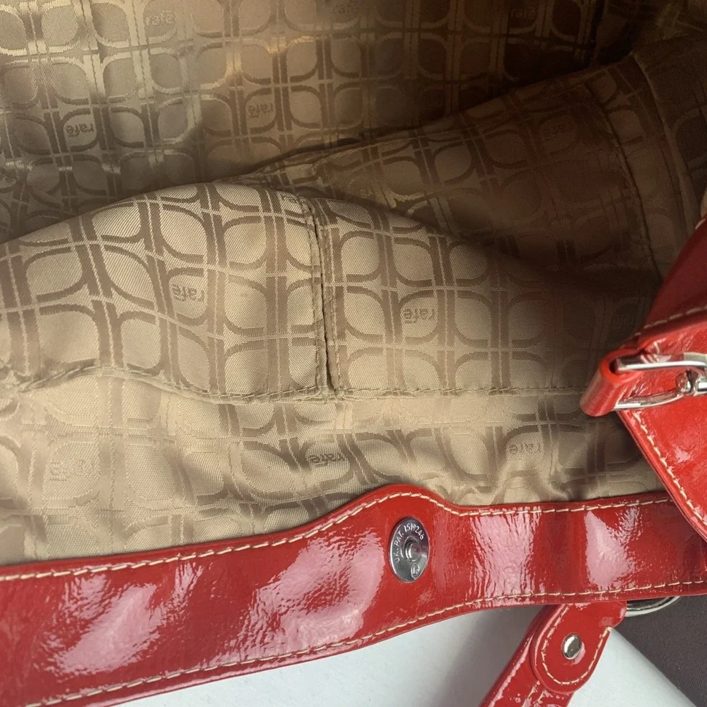 Rafe New York Handbag Rattan Straw With Red Pantent Trim Dust Bag